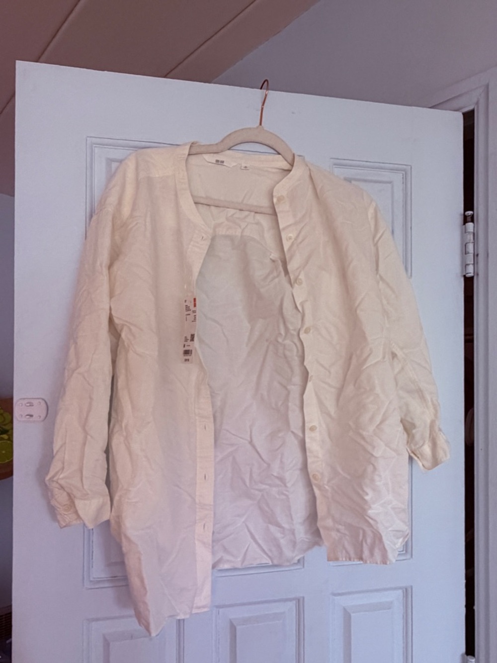 Uniqlo Linen Blend Band Collar 3/4 Sleeve Button down